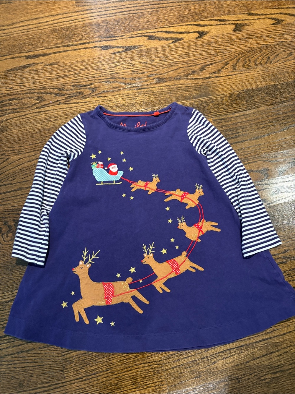 Kids Navy Holiday Reindeer Long-Sleeve Dress/Tunic